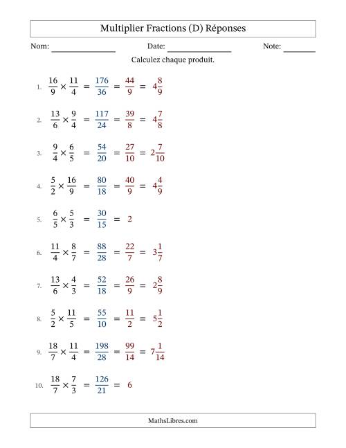 Multiplier deux fractions impropres, et avec simplification dans tous les problèmes (Remplissable) (D) page 2