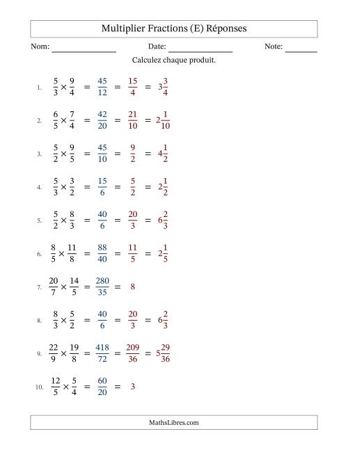 Multiplier deux fractions impropres, et avec simplification dans tous les problèmes (Remplissable) (E) page 2