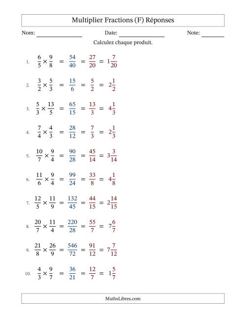 Multiplier deux fractions impropres, et avec simplification dans tous les problèmes (Remplissable) (F) page 2