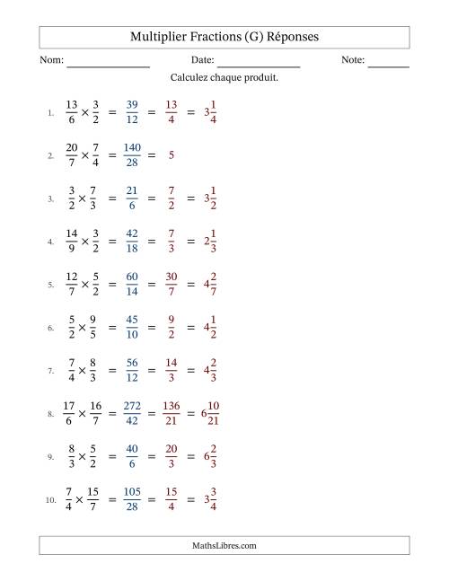 Multiplier deux fractions impropres, et avec simplification dans tous les problèmes (Remplissable) (G) page 2