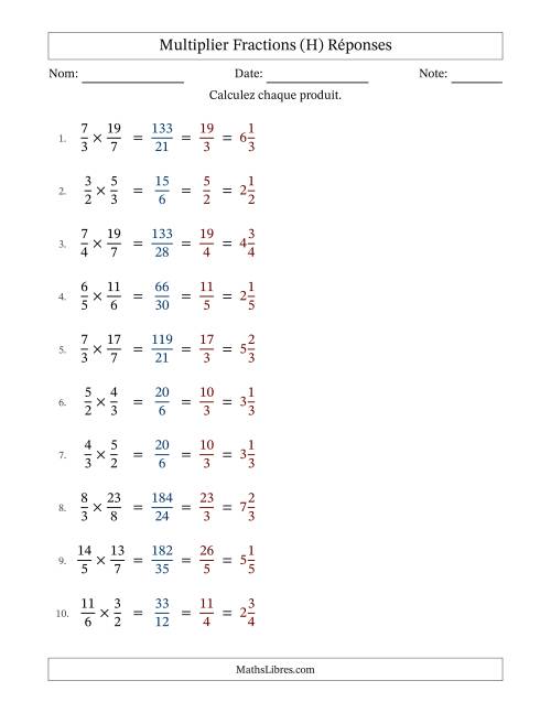 Multiplier deux fractions impropres, et avec simplification dans tous les problèmes (Remplissable) (H) page 2