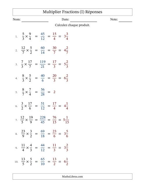 Multiplier deux fractions impropres, et avec simplification dans tous les problèmes (Remplissable) (I) page 2