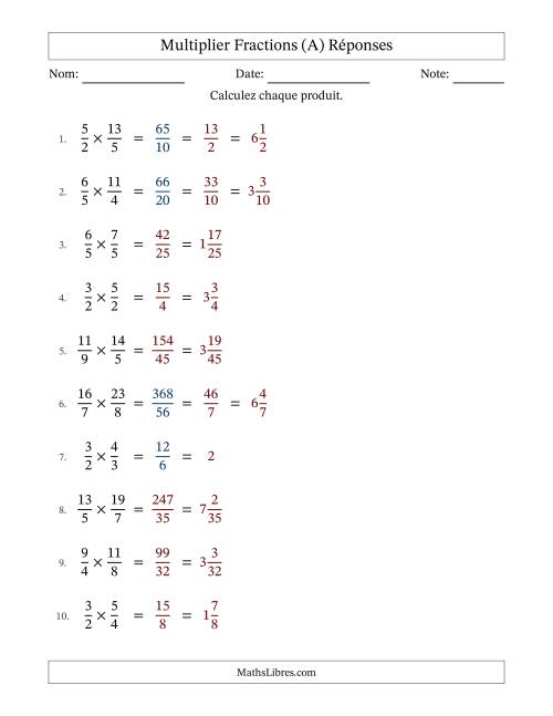 Multiplier deux fractions impropres, et avec simplification dans quelques problèmes (Remplissable) (A) page 2