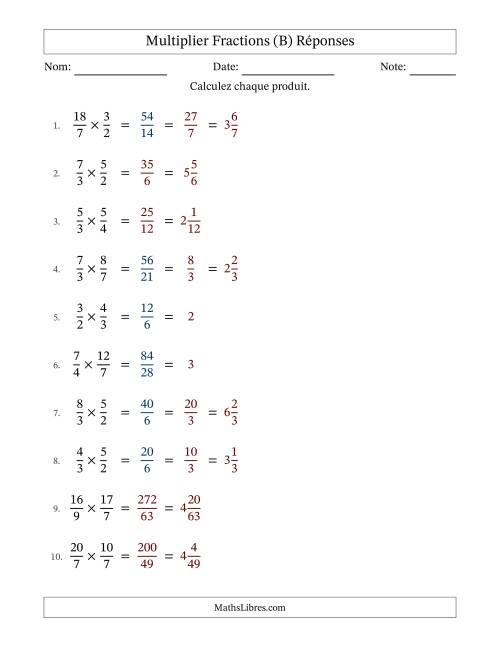 Multiplier deux fractions impropres, et avec simplification dans quelques problèmes (Remplissable) (B) page 2