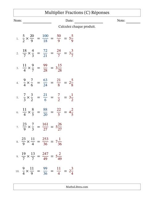 Multiplier deux fractions impropres, et avec simplification dans quelques problèmes (Remplissable) (C) page 2