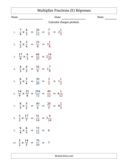 Multiplier deux fractions impropres, et avec simplification dans quelques problèmes (Remplissable) (E) page 2