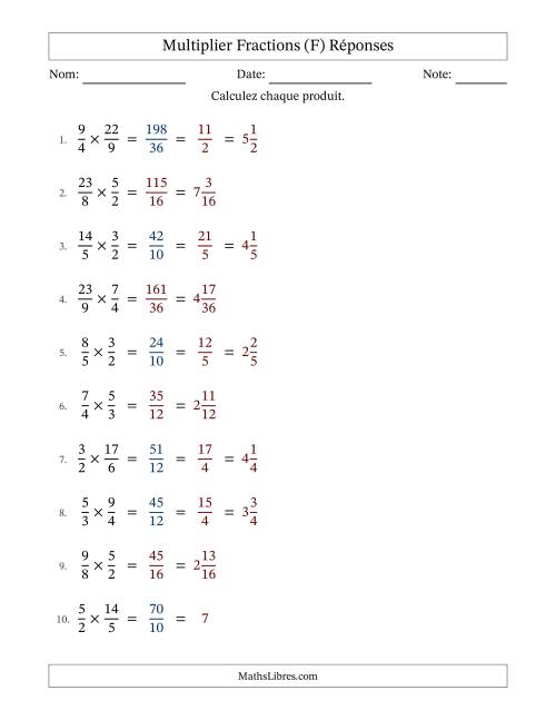 Multiplier deux fractions impropres, et avec simplification dans quelques problèmes (Remplissable) (F) page 2