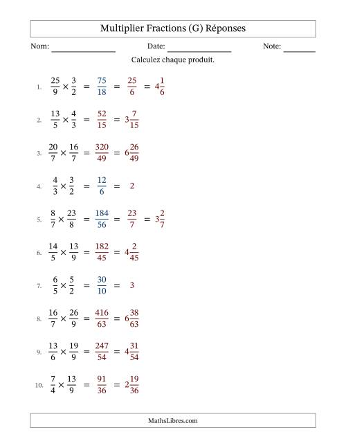 Multiplier deux fractions impropres, et avec simplification dans quelques problèmes (Remplissable) (G) page 2