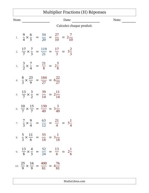 Multiplier deux fractions impropres, et avec simplification dans quelques problèmes (Remplissable) (H) page 2
