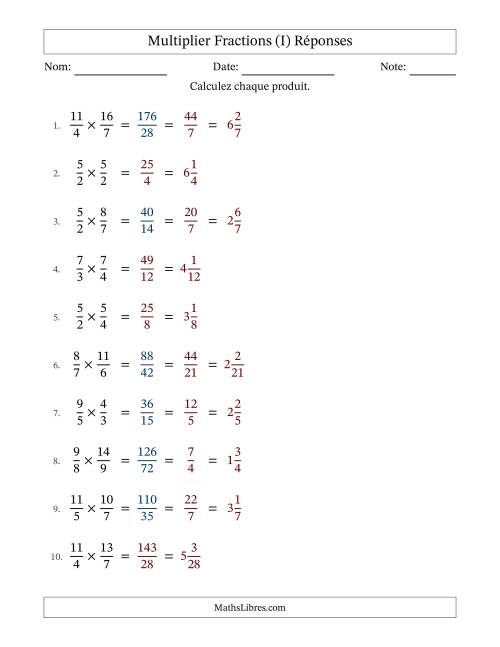 Multiplier deux fractions impropres, et avec simplification dans quelques problèmes (Remplissable) (I) page 2