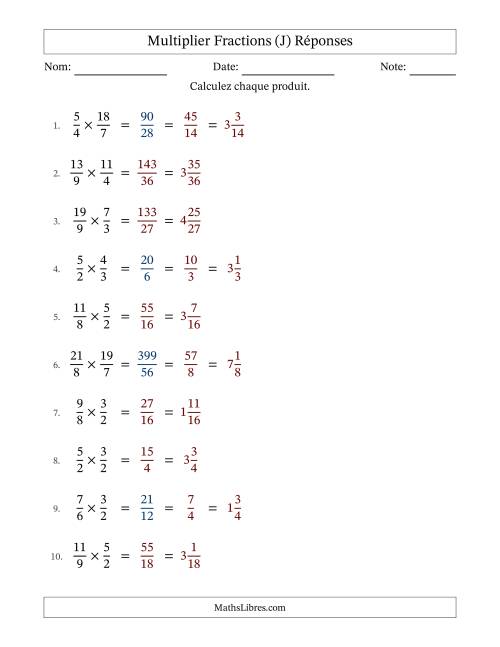 Multiplier deux fractions impropres, et avec simplification dans quelques problèmes (Remplissable) (J) page 2
