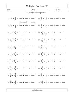 Multiplier Proper et fractions mixtes, et sans simplification (Remplissable)