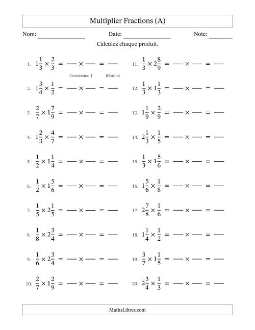 Multiplier Proper et fractions mixtes, et sans simplification (Remplissable) (A)