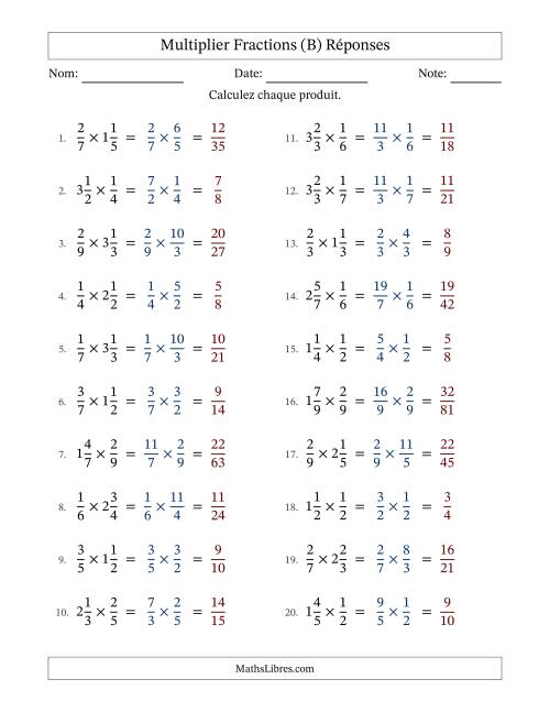 Multiplier Proper et fractions mixtes, et sans simplification (Remplissable) (B) page 2