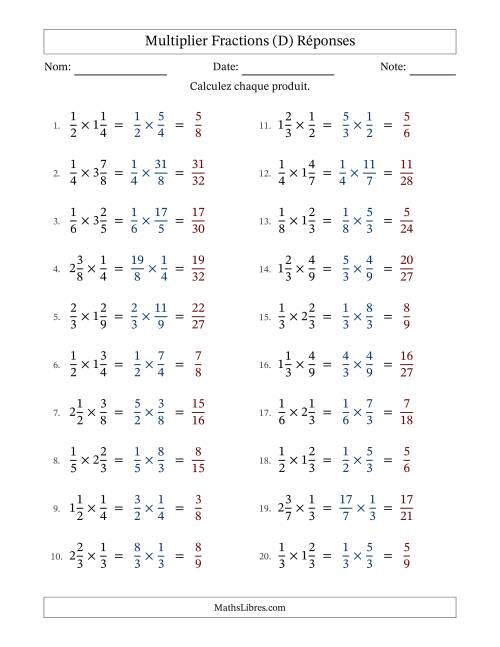 Multiplier Proper et fractions mixtes, et sans simplification (Remplissable) (D) page 2