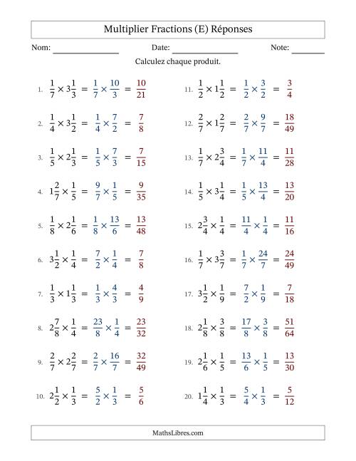 Multiplier Proper et fractions mixtes, et sans simplification (Remplissable) (E) page 2