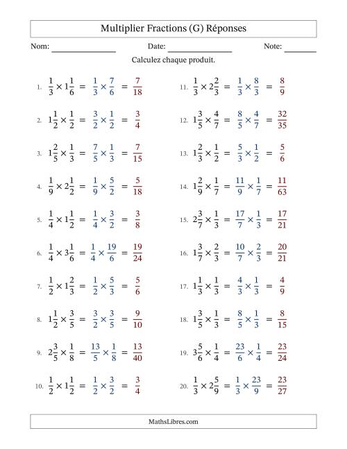 Multiplier Proper et fractions mixtes, et sans simplification (Remplissable) (G) page 2