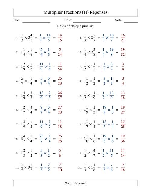 Multiplier Proper et fractions mixtes, et sans simplification (Remplissable) (H) page 2