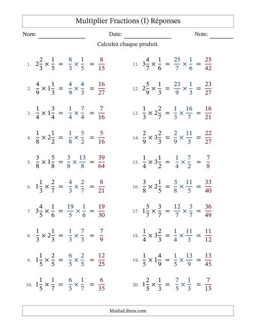 Multiplier Proper et fractions mixtes, et sans simplification (Remplissable) (I) page 2