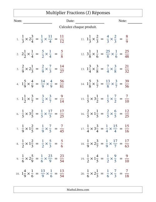 Multiplier Proper et fractions mixtes, et sans simplification (Remplissable) (J) page 2