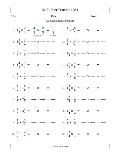 Multiplier Proper et fractions mixtes, et sans simplification (Remplissable) (Tout)