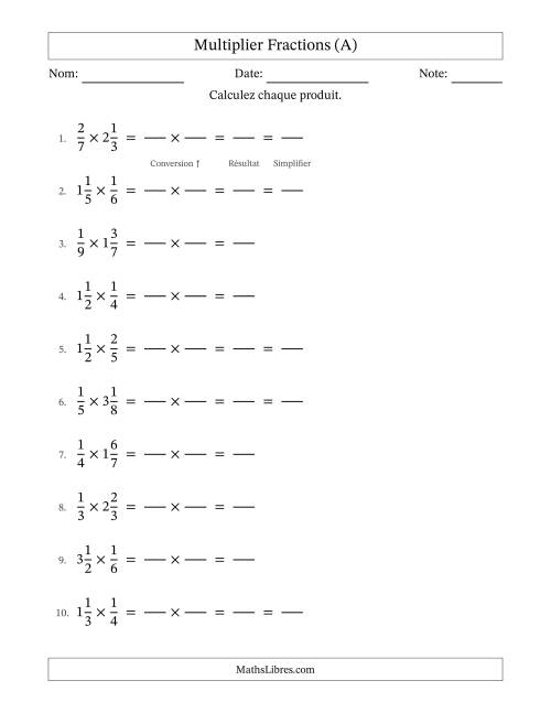Multiplier Proper et fractions mixtes, et avec simplification dans quelques problèmes (Remplissable) (A)