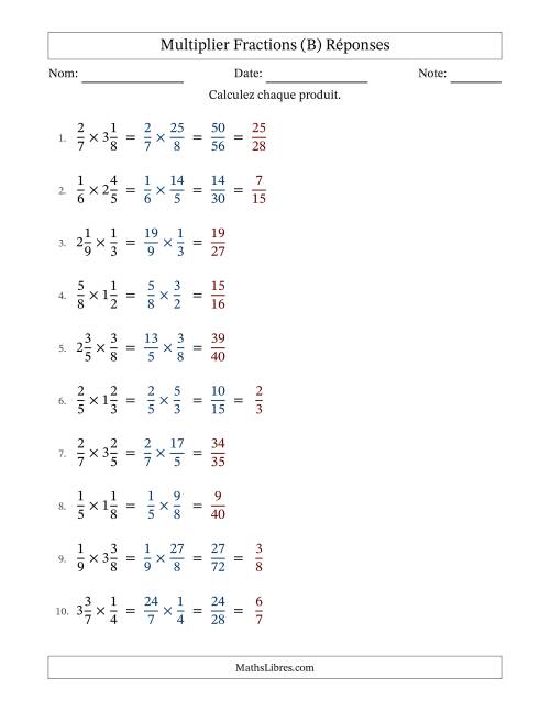 Multiplier Proper et fractions mixtes, et avec simplification dans quelques problèmes (Remplissable) (B) page 2