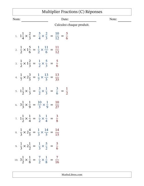 Multiplier Proper et fractions mixtes, et avec simplification dans quelques problèmes (Remplissable) (C) page 2