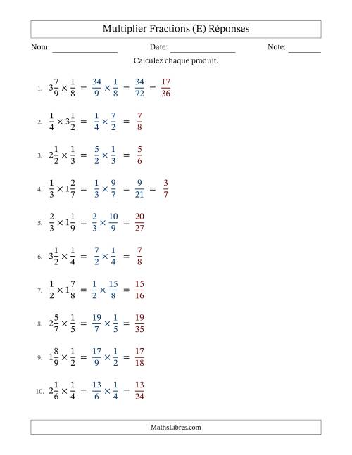 Multiplier Proper et fractions mixtes, et avec simplification dans quelques problèmes (Remplissable) (E) page 2