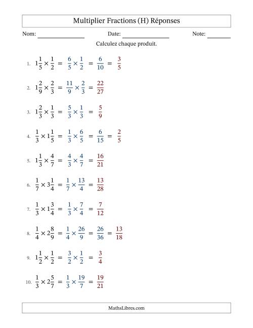 Multiplier Proper et fractions mixtes, et avec simplification dans quelques problèmes (Remplissable) (H) page 2