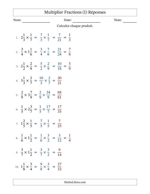 Multiplier Proper et fractions mixtes, et avec simplification dans quelques problèmes (Remplissable) (I) page 2