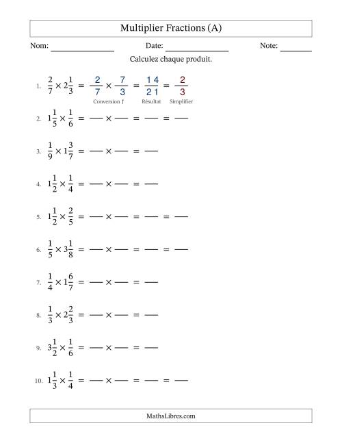 Multiplier Proper et fractions mixtes, et avec simplification dans quelques problèmes (Remplissable) (Tout)