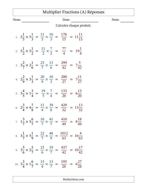Multiplier deux fractions mixtes, et sans simplification (Remplissable) (A) page 2