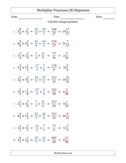 Multiplier deux fractions mixtes, et sans simplification (Remplissable) (B) page 2
