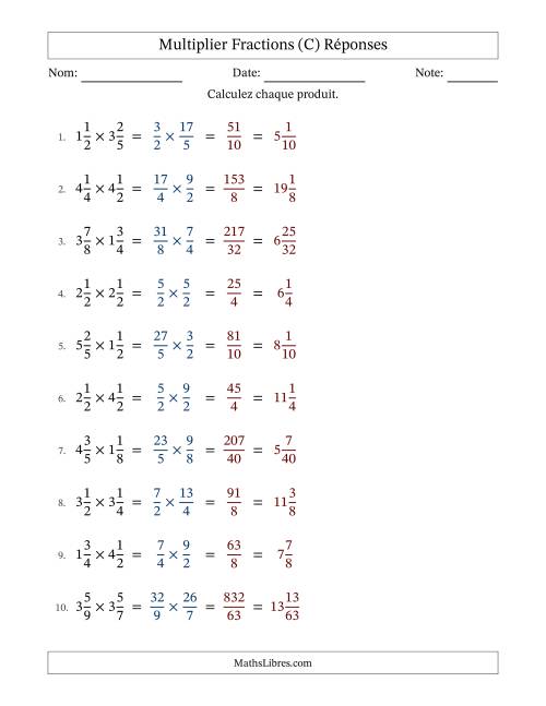 Multiplier deux fractions mixtes, et sans simplification (Remplissable) (C) page 2