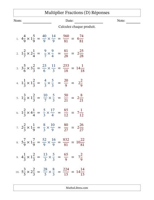 Multiplier deux fractions mixtes, et sans simplification (Remplissable) (D) page 2
