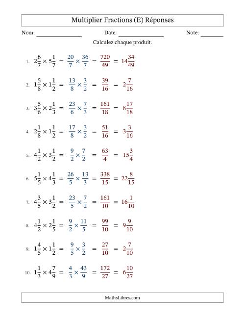 Multiplier deux fractions mixtes, et sans simplification (Remplissable) (E) page 2