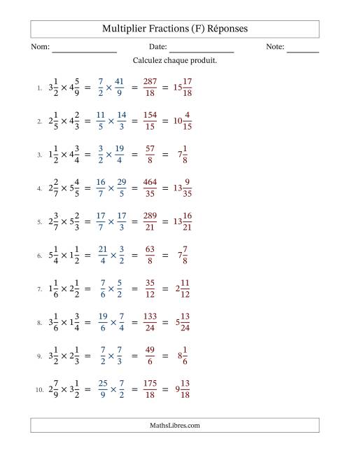 Multiplier deux fractions mixtes, et sans simplification (Remplissable) (F) page 2