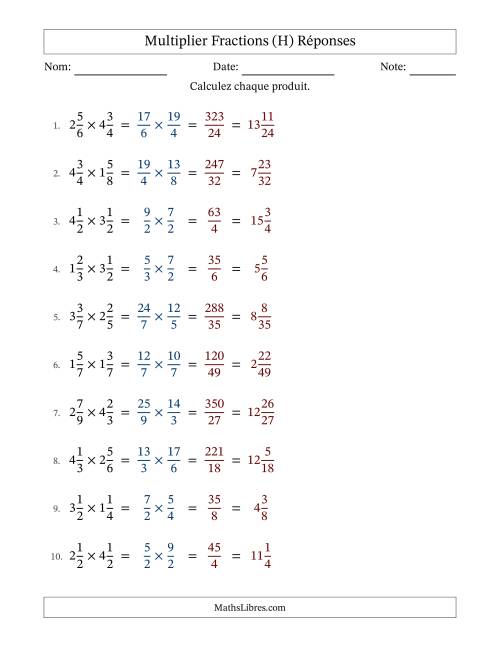 Multiplier deux fractions mixtes, et sans simplification (Remplissable) (H) page 2