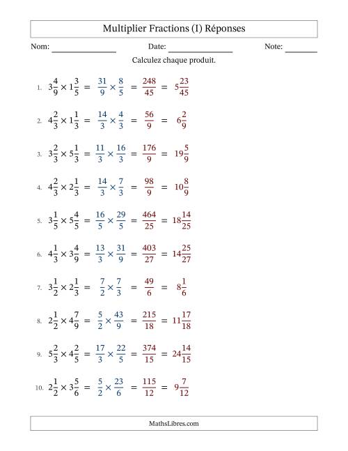 Multiplier deux fractions mixtes, et sans simplification (Remplissable) (I) page 2