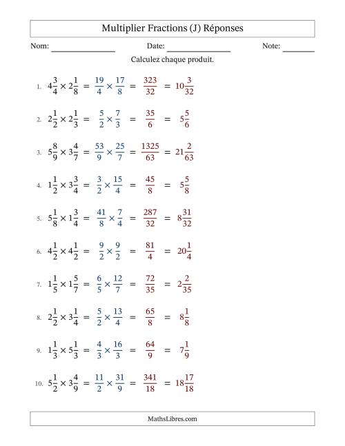 Multiplier deux fractions mixtes, et sans simplification (Remplissable) (J) page 2