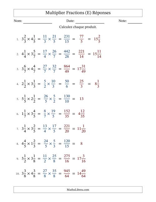 Multiplier deux fractions mixtes, et avec simplification dans quelques problèmes (Remplissable) (E) page 2