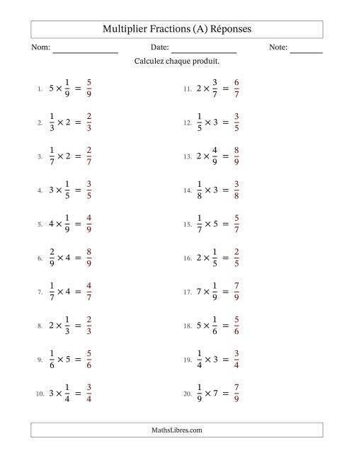 Multiplier fractions propres con nombres éntiers, et sans simplification (Remplissable) (A) page 2