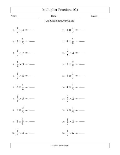 Multiplier fractions propres con nombres éntiers, et sans simplification (Remplissable) (C)
