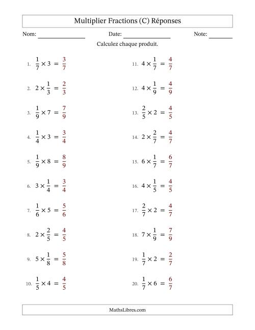 Multiplier fractions propres con nombres éntiers, et sans simplification (Remplissable) (C) page 2