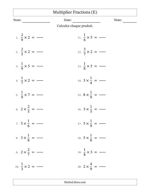 Multiplier fractions propres con nombres éntiers, et sans simplification (Remplissable) (E)