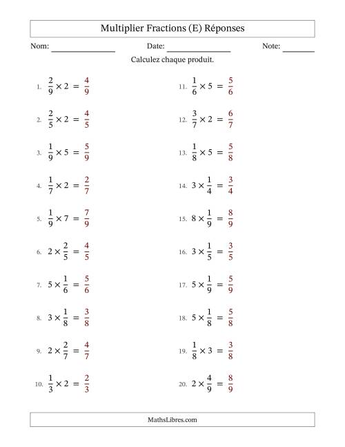 Multiplier fractions propres con nombres éntiers, et sans simplification (Remplissable) (E) page 2