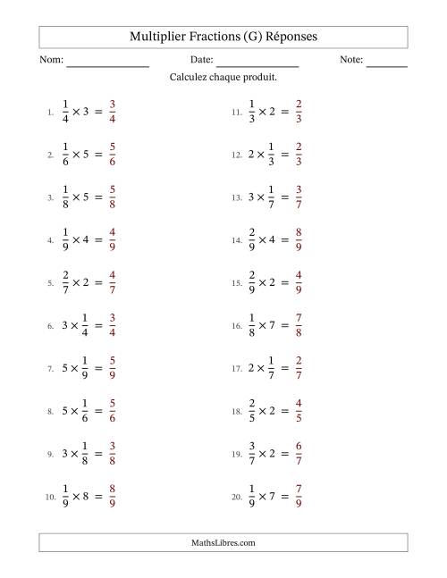 Multiplier fractions propres con nombres éntiers, et sans simplification (Remplissable) (G) page 2