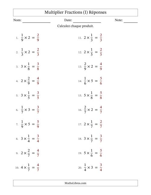 Multiplier fractions propres con nombres éntiers, et sans simplification (Remplissable) (I) page 2