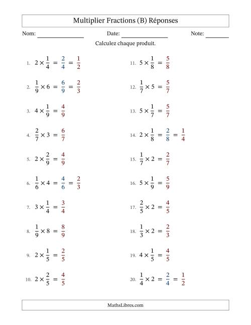 Multiplier fractions propres con nombres éntiers, et avec simplification dans quelques problèmes (Remplissable) (B) page 2